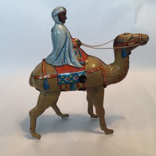Vintage Tin Litho Windup Wiseman on a Camel Made in Germany U.  S.  Zone RARE 2