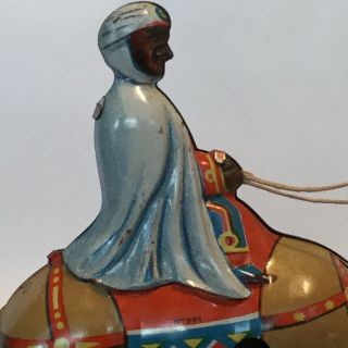 Vintage Tin Litho Windup Wiseman on a Camel Made in Germany U.  S.  Zone RARE 5