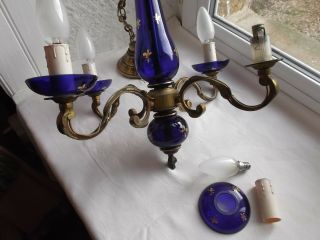 French antique/ vintage 4 light chandelier glass brass bronze pretty detailed 10