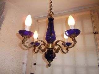 French antique/ vintage 4 light chandelier glass brass bronze pretty detailed 2