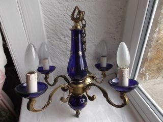 French antique/ vintage 4 light chandelier glass brass bronze pretty detailed 3