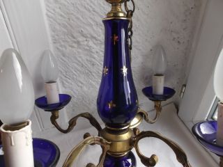 French antique/ vintage 4 light chandelier glass brass bronze pretty detailed 5