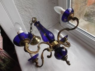 French antique/ vintage 4 light chandelier glass brass bronze pretty detailed 6