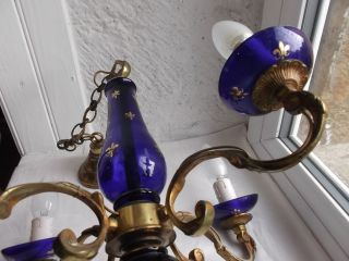 French antique/ vintage 4 light chandelier glass brass bronze pretty detailed 7