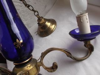 French antique/ vintage 4 light chandelier glass brass bronze pretty detailed 8