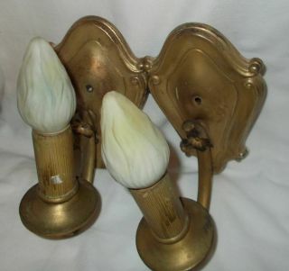 Antique Matching Set 4 Art Deco Brass Wall Sconce Light Fixture Electric Candle 3