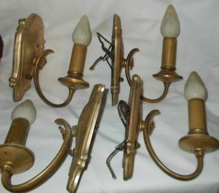 Antique Matching Set 4 Art Deco Brass Wall Sconce Light Fixture Electric Candle 4