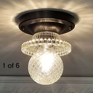 469b Vintage 40s Ceiling Light Lamp Fixture Hobnail Hall Closet Porch