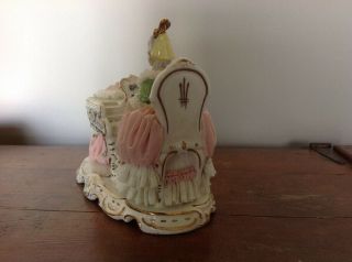 ANTIQUE DRESDEN CHINA LADY PLAYING GRAND PIANO LACE MUSIC FIGURINE GERMANY PINK 2