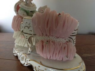 ANTIQUE DRESDEN CHINA LADY PLAYING GRAND PIANO LACE MUSIC FIGURINE GERMANY PINK 5