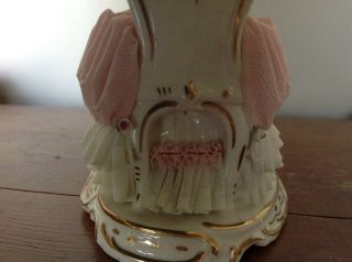 ANTIQUE DRESDEN CHINA LADY PLAYING GRAND PIANO LACE MUSIC FIGURINE GERMANY PINK 7
