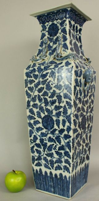 1 - A Large 60cm Chinese Blue & White Scrolling Lotus Square Vase 19thc Qing