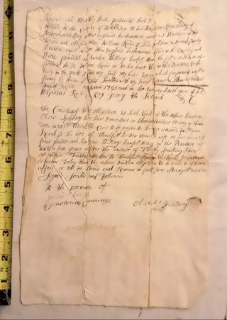 Signed Document Pre - Revolutionary War 1753 Oliver Spaulding Westford Ma Wm Read