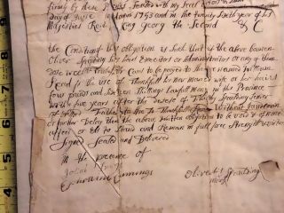 Signed document Pre - Revolutionary War 1753 Oliver Spaulding Westford MA Wm Read 3