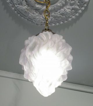 Antique Vintage Petite Pendant Glass Flame Shade Chandelier Fixture 5