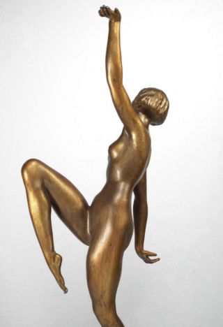 1930s - ART DECO NUDE DANCER LADY FIGURAL BRONZE PATINA STATUE on MARBLE BASE 10