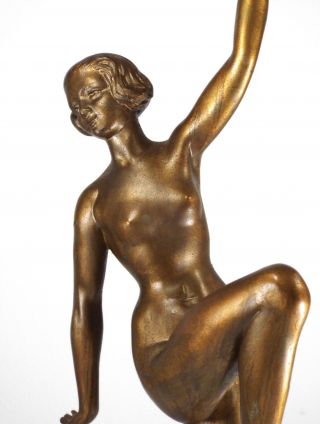 1930s - ART DECO NUDE DANCER LADY FIGURAL BRONZE PATINA STATUE on MARBLE BASE 11