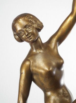 1930s - ART DECO NUDE DANCER LADY FIGURAL BRONZE PATINA STATUE on MARBLE BASE 12