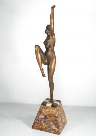 1930s - ART DECO NUDE DANCER LADY FIGURAL BRONZE PATINA STATUE on MARBLE BASE 4