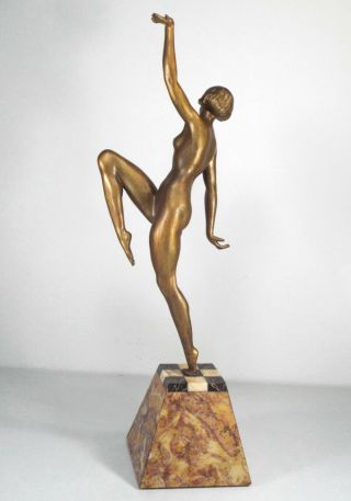 1930s - ART DECO NUDE DANCER LADY FIGURAL BRONZE PATINA STATUE on MARBLE BASE 5
