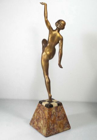 1930s - ART DECO NUDE DANCER LADY FIGURAL BRONZE PATINA STATUE on MARBLE BASE 6