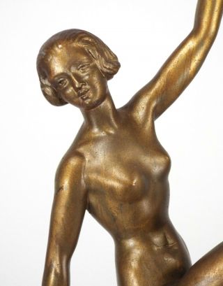 1930s - ART DECO NUDE DANCER LADY FIGURAL BRONZE PATINA STATUE on MARBLE BASE 8