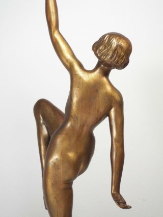 1930s - ART DECO NUDE DANCER LADY FIGURAL BRONZE PATINA STATUE on MARBLE BASE 9