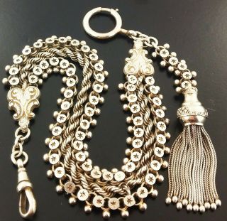 Stunning Antique Victorian Solid Silver Albertina Watch Chain - Tassel Fob