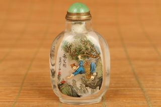 Chinese Natural Crystal Hand Painting Medical Sage Lishizhen Snuff Bottle
