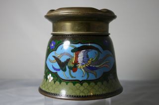A Japanese Cloisonne " No Fume " Pot With Phoenix On Green Ground Circa 1920