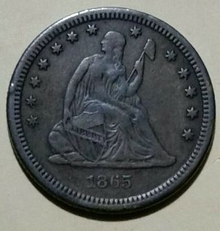 1865 - S Seated Quarter Key Date And Sharp