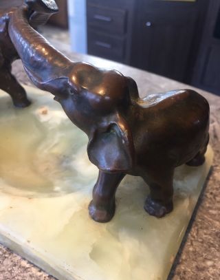 Vintage Austrian Bronze Elephants on Green Onyx Base Ashtray 1930 ' s Art Deco Scu 4