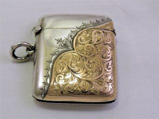 Rare Solid Silver & 9 Carat Gold Vesta Case - Birmingham 1897 -