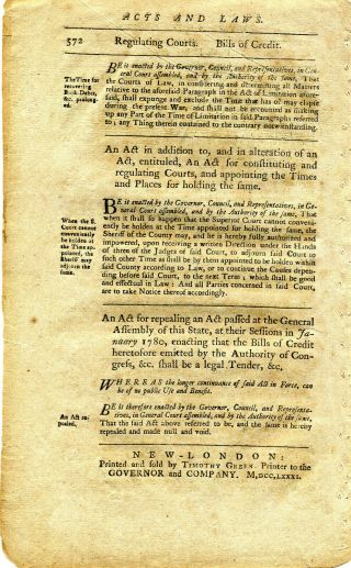 REVOLUTIONARY WAR CONNECTICUT ACTS & LAWS FEBRUARY 1781 PUNISHMENT FOR TREASON 2
