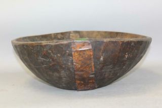 A PILGRIM PERIOD 17TH C AMERICAN HAND HEWN BOWL IN MAPLE BURL IN OLD DRY SURFACE 7