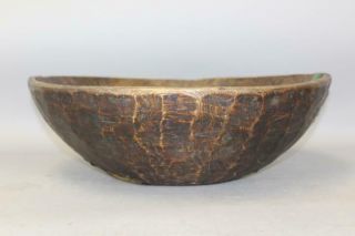 A PILGRIM PERIOD 17TH C AMERICAN HAND HEWN BOWL IN MAPLE BURL IN OLD DRY SURFACE 8