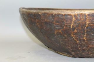 A PILGRIM PERIOD 17TH C AMERICAN HAND HEWN BOWL IN MAPLE BURL IN OLD DRY SURFACE 9