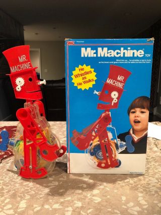 Vintage Rare 1987 Ideal Mr Machine Windup Walking Toy Robot W/original Box