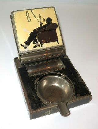 Vintage Rare Unusual Art Deco Enamel Cigarette Dispenser Ashtray Smoker 