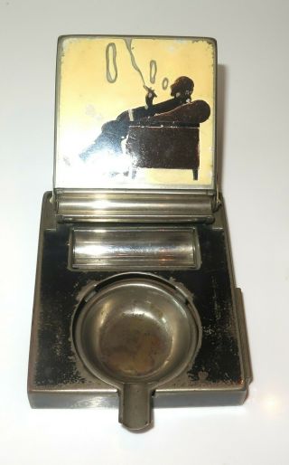 Vintage RARE Unusual Art Deco Enamel Cigarette Dispenser Ashtray Smoker ' s Set 3