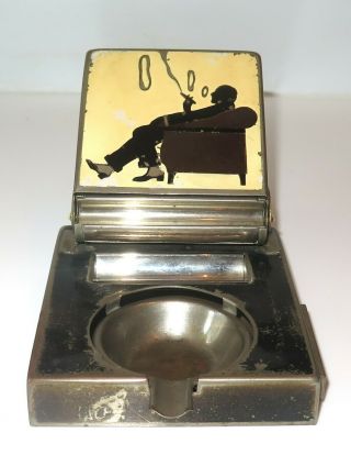 Vintage RARE Unusual Art Deco Enamel Cigarette Dispenser Ashtray Smoker ' s Set 4