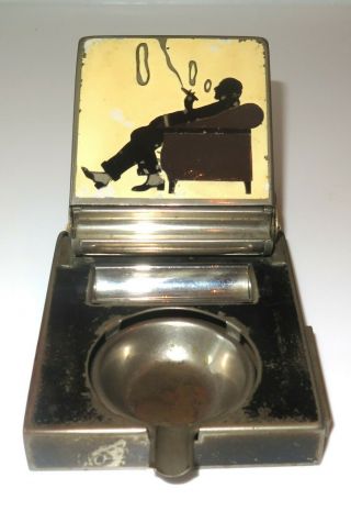 Vintage RARE Unusual Art Deco Enamel Cigarette Dispenser Ashtray Smoker ' s Set 5