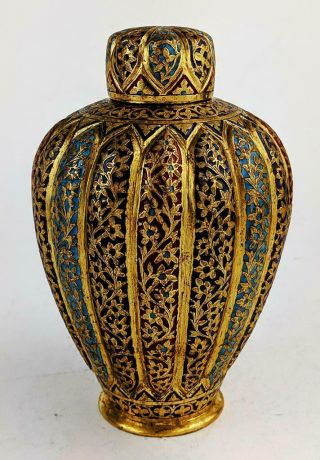 FINE KASHMIR ENAMEL ANTIQUE INDIAN GILT COPPER PAIR VASES c1880 Islamic Art​ 7