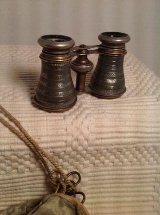 ANTIQUE BINOCULARS - OPERA GLASSES - PARIS,  FRANCE And Cloth Bag. 4