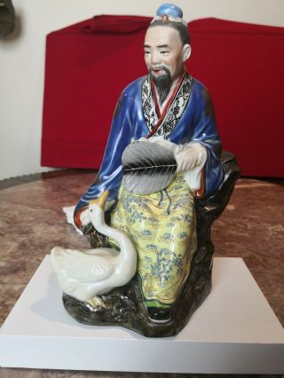 Antique Chinese Famille Rose Man With Goose