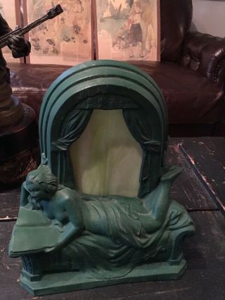 ANTIQUE ART DECO PARTIALLY NUDE LADY NIGHT LIGHT TABLE LAMP SPELTER 3