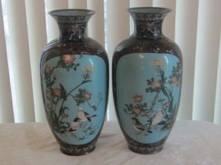 Huge Meiji Japanese Cloisonne Enamel Vase Pair