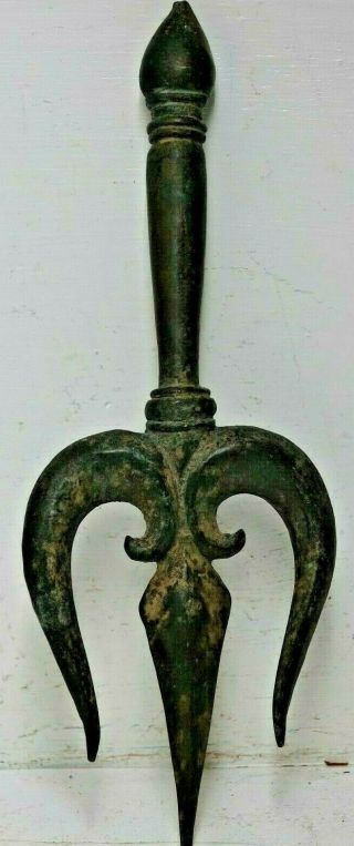 Unusual Old Bronze Trishural Symbol Buddhist Hindu Indian Thailand - Very Rare