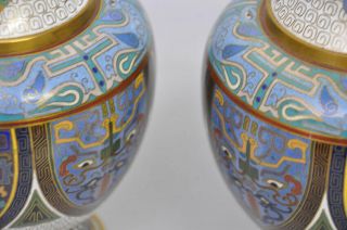 A Pair Antique Chinese Qing Dynasty Bronze Cloisonne Enamel TAOTIE VASE 6