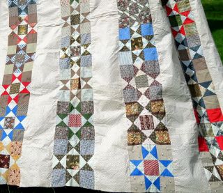 Vintage Quilt Top Hand Sewn 1890s Unfinished Quilt 80 " X 82 " Eight Point